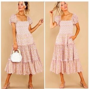 LoveShackFancy Masie Floral Midi Dress Fruity Punch